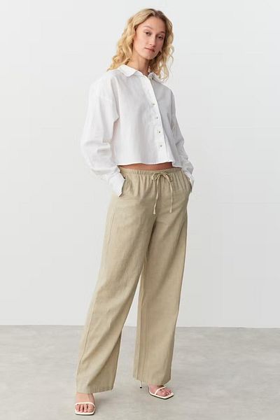 Seeh Beige Elastic Waisted Loose Cut Trousers Sh259