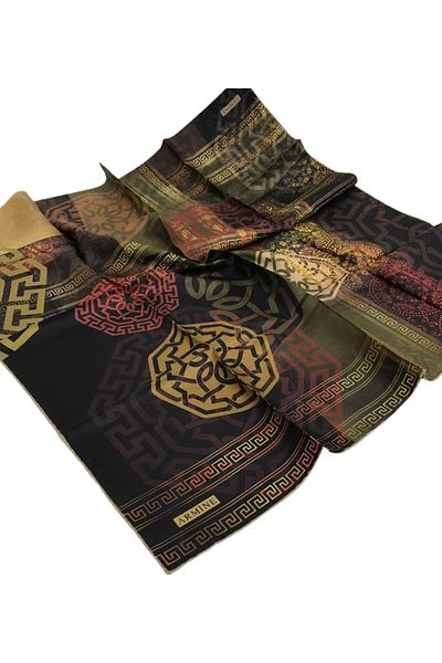 Armine Σειρά Nostalgia Twill μεταξωτό μαντίλι 8245D-03 Γεωμετρικό σχέδιο μαύρο-χρυσό-σιαλόχρωμο