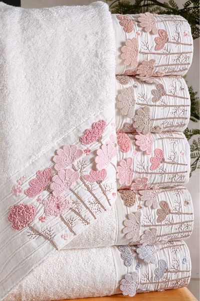 Fiesta Bamboo 50X90 cm Süzine Bürümcük 3 D Embroidered 6-Piece Boxed Hand Face Towel