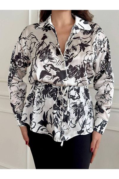 viyan butik Satin shirt with waist tie