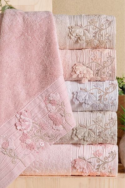 Fiesta Bamboo 50X90 cm Süzine Bürümcük 3 D Embroidered 6-Piece Boxed Hand Face Towel