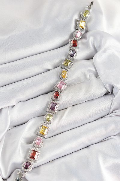 callerrons accessories Brass Mixed Zircon Stone Baguette Model Silver Color Vip Series Women's Bracelet - Ebj250726W36771