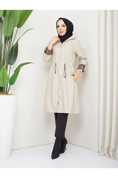 RACE FASHİON Δερμάτινο καμπαρντίνα με εσωτερικό Leopard Print RC300590