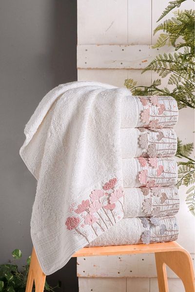 Fiesta Bamboo 50X90 cm Süzine Bürümcük 3 D Embroidered 6-Piece Boxed Hand Face Towel