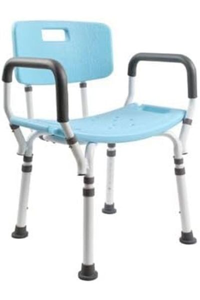 Generic Adjustable Height Shower Chair with Arms and Backrest for Elderly, Pregnant Women, and Disabled Indi