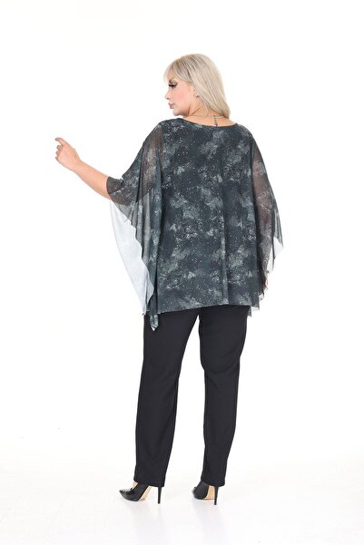 modayız Plus Size Glitter and Sleeve Detail Flowy Blouse 44C-2695