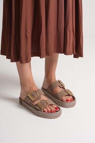 Lolita Love Shoes Papuci de damă Mink din piele de frânghie