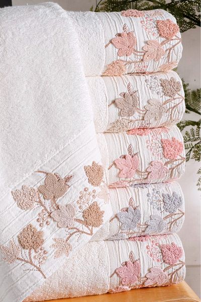 Fiesta Bamboo 50X90 cm Süzine Bürümcük 3 D Embroidered 6-Piece Boxed Hand Face Towel