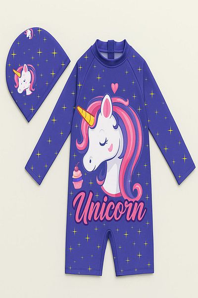 My Kids Wear Girls' Long Sleeve and Zippered Swimsuit Set 3 -10 Yas 11909