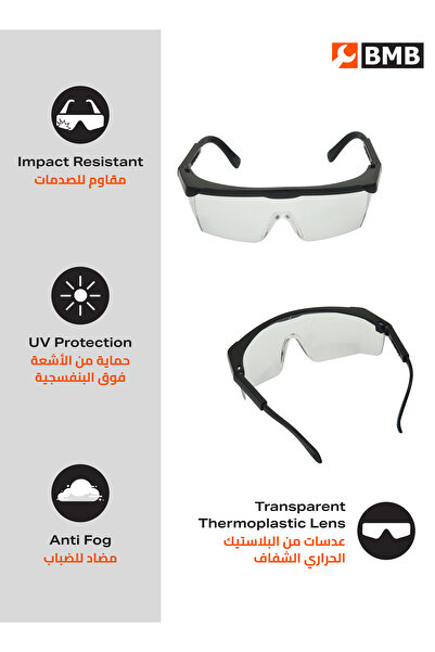 Lawazim Safety Glasses Transparent Adjustable UV Protection Anti-Fog Scratch Resistant