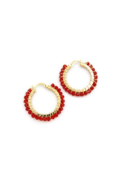 SepetBudur Crystal Bead Hoop Earrings - Red