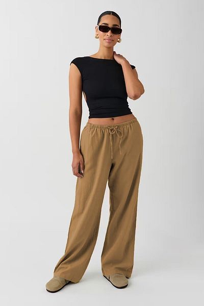 Seeh Camel Elastic Waisted Loose Cut Pants Sh259