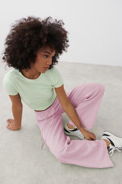 Seeh Pink Elastic Waisted Loose Cut Trousers Sh259
