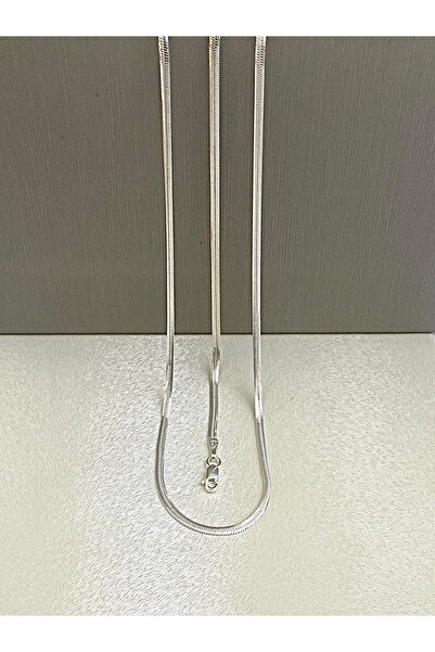 Siset Gümüş 925 Ayar 2,5 mm Rodyum Kaplama İtalyan Ezme Balık Sırtı Kolye-Bileklik İkili Kombin Set