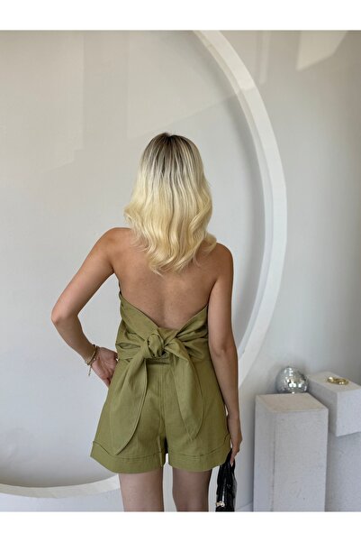 FEHUBLOOM Premium Linen Green Vest Shorts Set