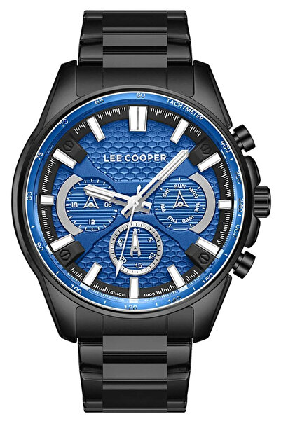 Lee Cooper Lc08090.690 Black Steel Men's Wrist Watch with Blue Dial
