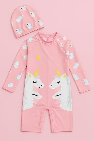 My Kids Wear Girls' Long Sleeve and Zippered Swimsuit Set 3 -10 Years 11907