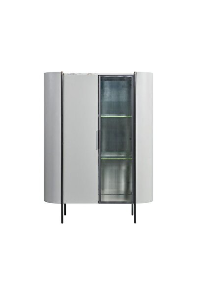 Danube Home Lenwort Curio Display Cabinet - Elegant Beige/Black Engineered Wo...