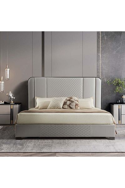 Danube Home Cornell 180x200 King Bed - Light Grey/Brushed Gunmetal L214xW200xH138cm