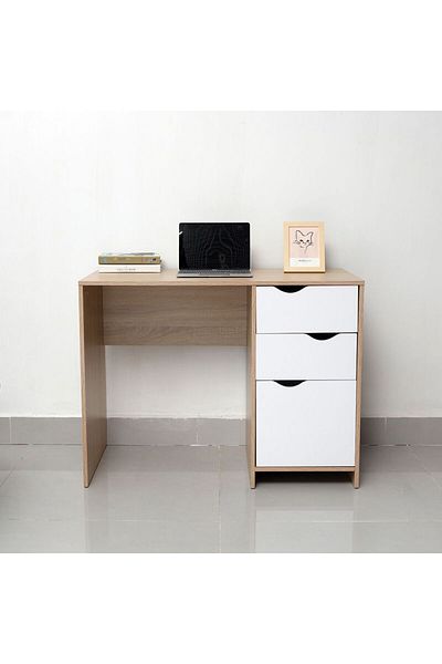 Danube Home Spence Study Desk with 3 Drawers - White/Oak L100xW51xH76cm