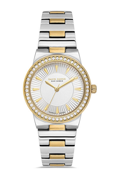 DAVID GUNER 31 Mm, Stone, Steel Cord Gold Yellow/Metallic Elegant Women's Wrist Watch with Stone Bracelet Gift