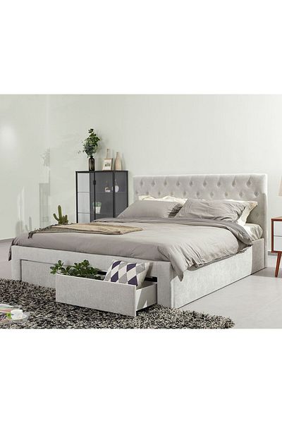 Danube Home Bacia 150x200 Queen Bed with 2 Front Drawers - Light Grey L218xW162xH111cm