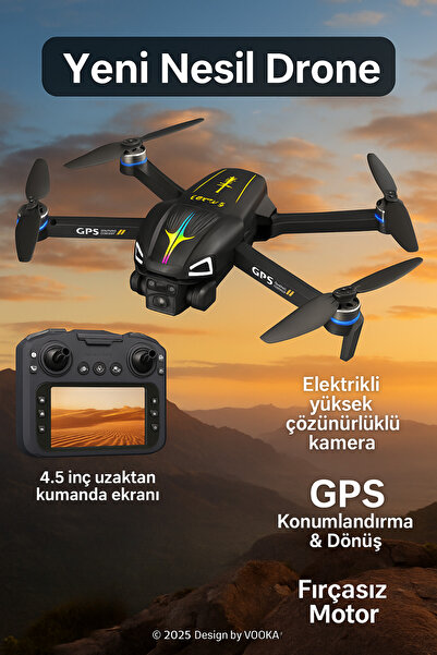 MO DOU GPS Drone Çift Kameralı, 4.5" Ekranlı Kumanda, Fırçasız Motor, 2 Batar...