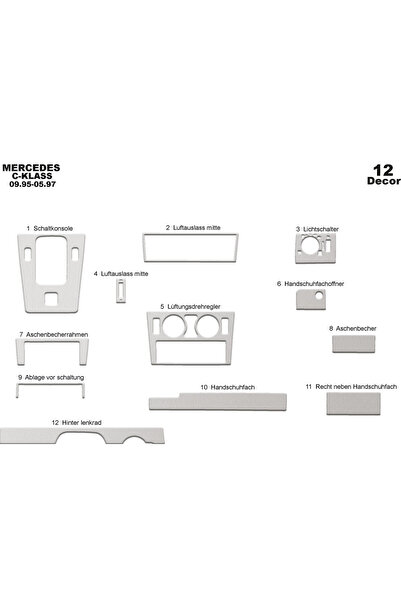 Marscockpitdesign مرسيدس C سيريز كونسول-توربيدو 1995-1997 12 قطعة