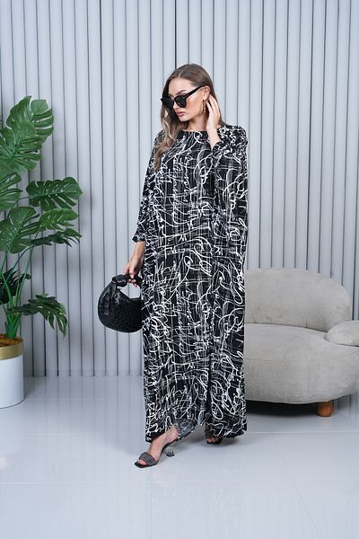 EL jadida Rochie de damă cu model de mărime mare din viscoză alb-negru 4040