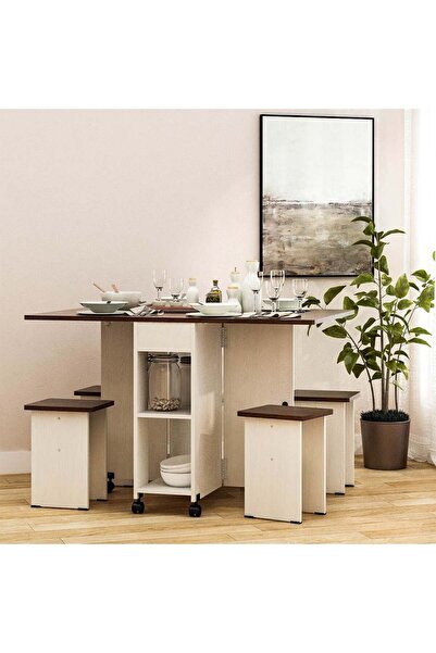 Danube Home Algeria 1+4 Folding Table Dining Set - White Ash/Brown Walnut