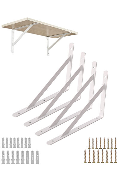 Lawazim Shelf Brackets - 4 Pack White 25x16cm Heavy-Duty Metal L Brackets with Screws for Mounting