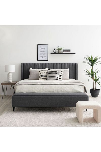 Danube Home Defne 180X200 King Bed with Hydraulic Underbed Storage & Bench - Cream/Black L210xW236xH120cm