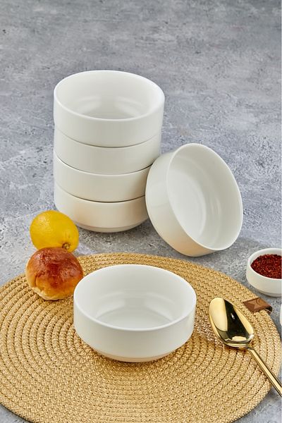 Cooker Set of 6 12 cm Porcelain Bowls - Soup, Appetizer, Soufflé, Salad, Dessert, Breakfast Presentation Bowl.