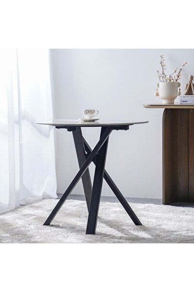 Danube Home طاولة طعام دائرية أليريا لشخصين - سطح زجاجي رمادي/أسود - أنيقة ومتينة - ضمان لمدة عامين