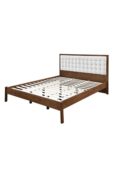 Danube Home Derby Daisy 180x200 Solid Wood King Bed with Upholstered Headboard -Brown+Beige L209xW203xH120cm