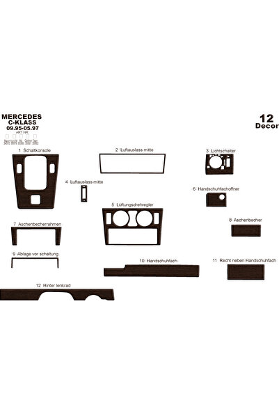 Marscockpitdesign مرسيدس C سيريز كونسول-توربيدو 1995-1997 12 قطعة