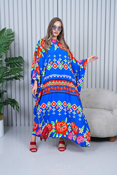 EL jadida Γυναικείο φόρεμα με σχέδιο μεγάλου μεγέθους βισκόζης Saks Blue 4012