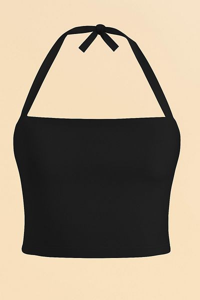 Olyssia Women's Black / Halter Neck Crop Top - Bodycon Strapless Blouse
