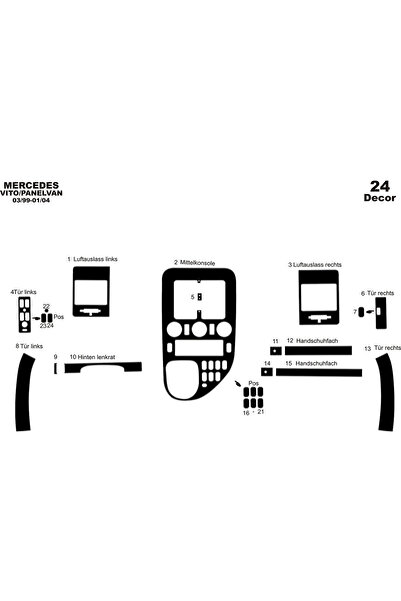 Marscockpitdesign مرسيدس فيتو فان كونسول-توربيدو 1999-2004 24 قطعة