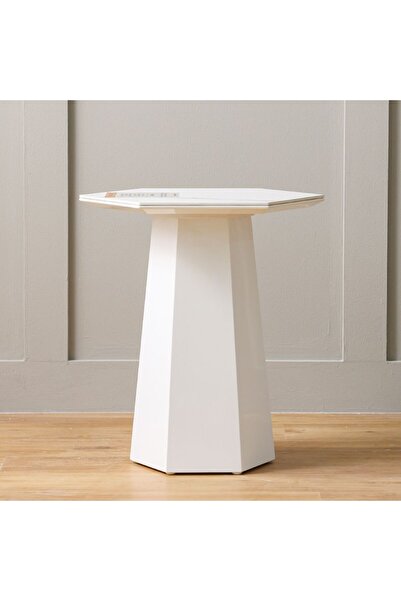 Danube Home طاولة مونارك الجانبية - طاولة جانبية عصرية بسيطة باللون الأبيض مع...