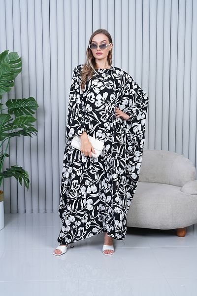 EL jadida Rochie de damă cu model de mărime mare din viscoză alb-negru