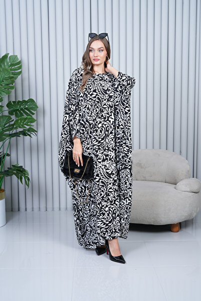 EL jadida Γυναικείο φόρεμα βισκόζης με σχέδιο μεγάλου μεγέθους ασπρόμαυρο 4031