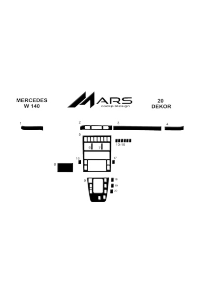 Marscockpitdesign مرسيدس W140 كونسول-توربيدو 20 قطعة