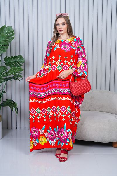 EL jadida Rochie de damă cu model de mărime mare din viscoză roșie 4012