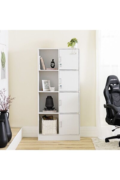 Danube Home خزانة تخزين بوش بأربعة أبواب - خشب هندسي أبيض، أثاث أنيق لغرفة ال...