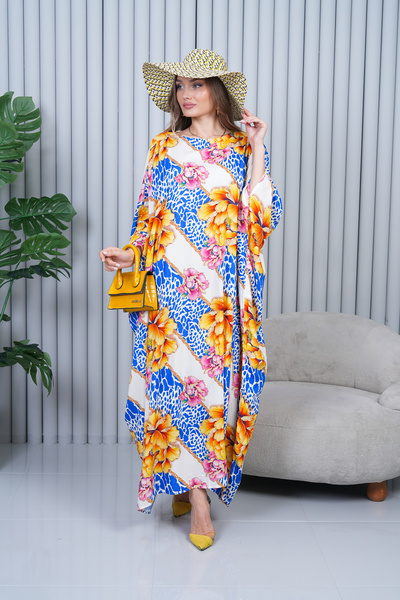 EL jadida Γυναικείο φόρεμα με σχέδιο μεγάλου μεγέθους βισκόζης Saks Blue 4005