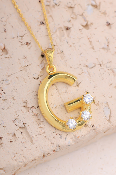 Lucente Jewellery Özel Hediye Kutulu 925 Ayar Altın Gümüş Kaplama G Harf Pırl...