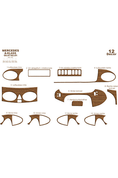 Marscockpitdesign Mercedes a Class Console-Torpedo Trim 1997-2001 12 Pieces