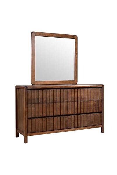 Danube Home خزانة ملابس تاهيتي بستة أدراج مع مرآة - لون الجوز الداكن، خشب صلب...