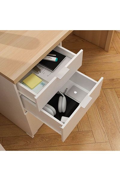 Danube Home Barbados Office Desk with 2 Drawers & 1 Door + Shelf - White/Oak L119xW47xH75cm